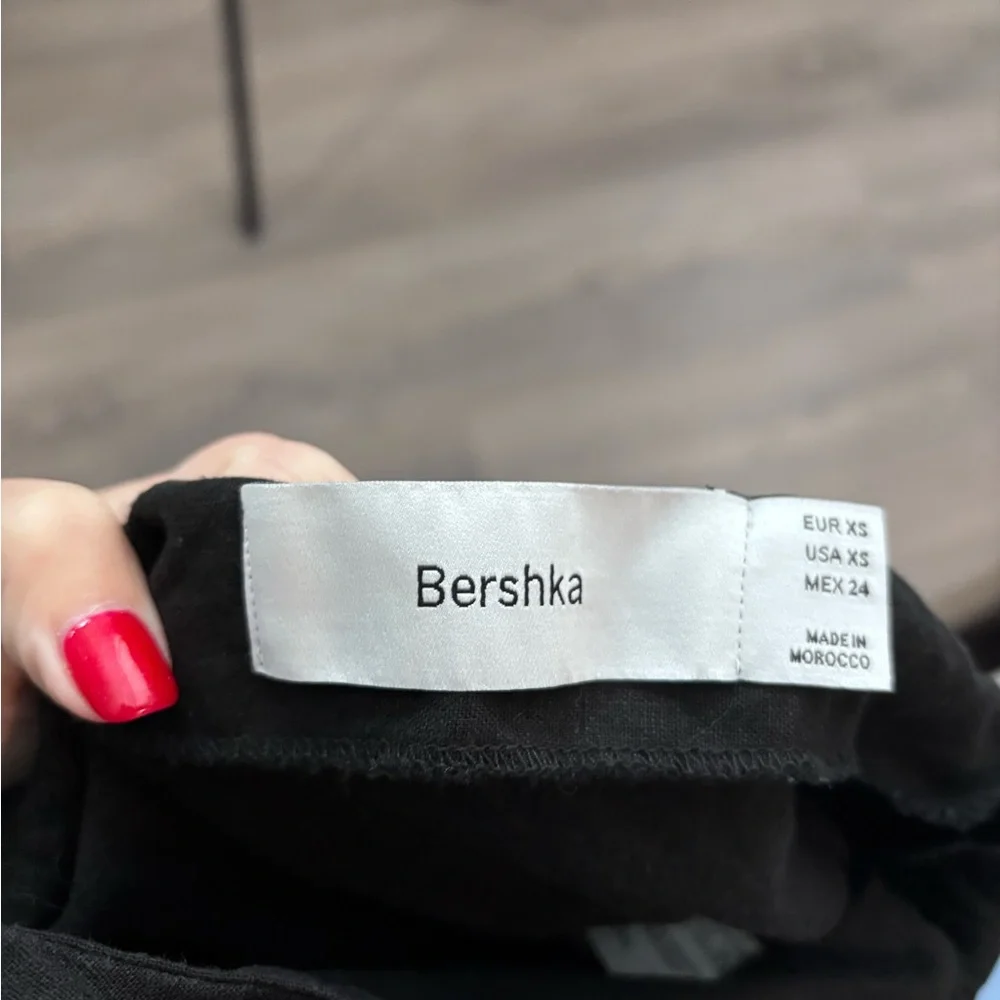 Bershka Black Linen Blend Cinched Maxi Skirt Side Slit Size XS - Picture 6 of 7